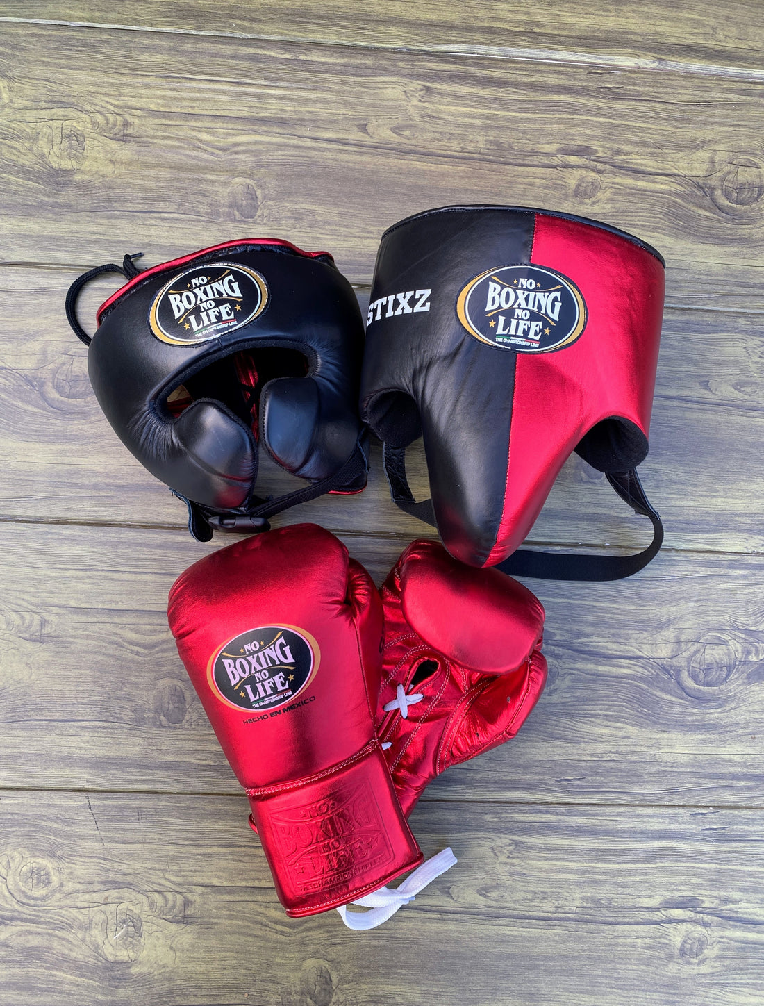 Customizable Red and Black No Boxing No Life Boxing Sets With Cheeks Head Guard and Groin Protector