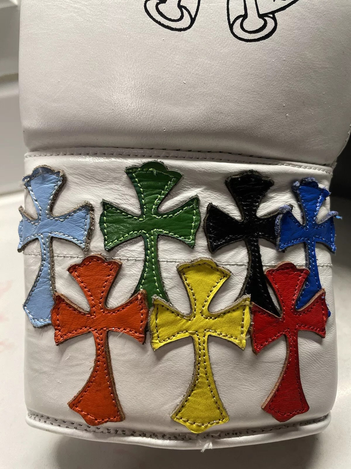 Chrome Heart Winning Boxing Gloves, Winning Velcro Boxing Gloves, Winning Lace up Boxing Gloves, Christmas Gift for Men's and Women's, Thanksgiving Gifts for Him and Her- White / Black