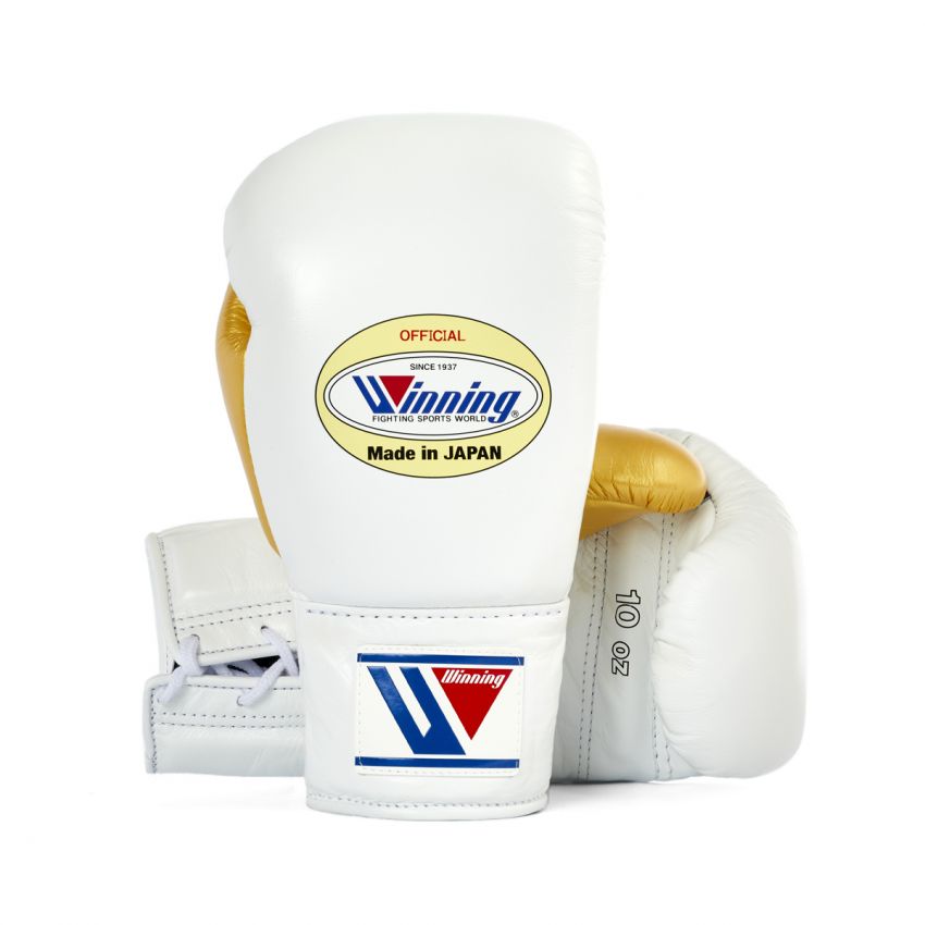 White and Gold Winning Boxing Gloves, Pro Winning Lace up Boxing Gloves, Christmas Gift for Men's and Women's, Thanksgiving Gifts for Him and Her - White & Gold