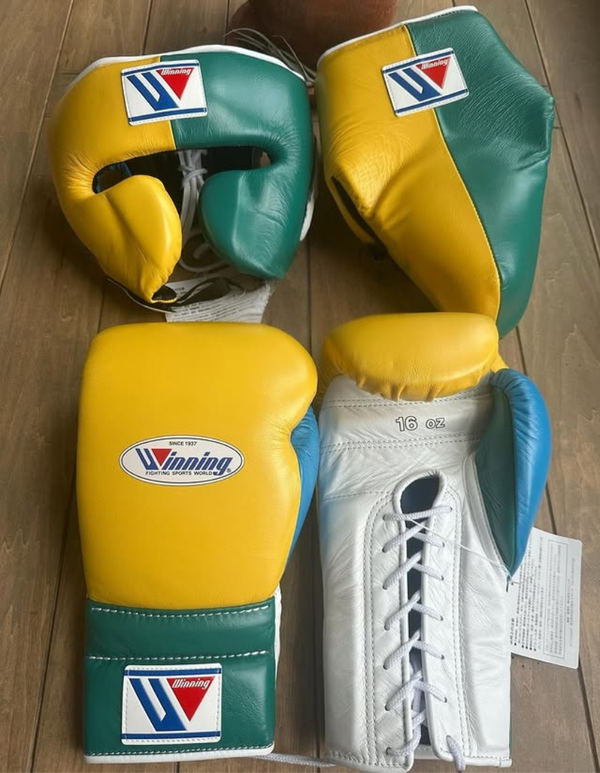 Customizable Yellow and Green Winning Boxing Sets With Cheeks Head Guard