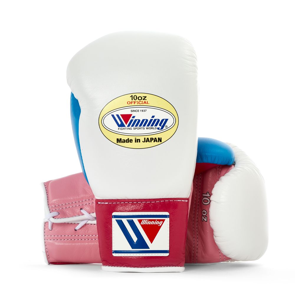 White Red and Sky Blue Winning Boxing Gloves, Pro Winning Lace up Boxing Gloves, Christmas Gift for Men's and Women's, Thanksgiving Gifts for Him and Her - White Pink & Sky Blue