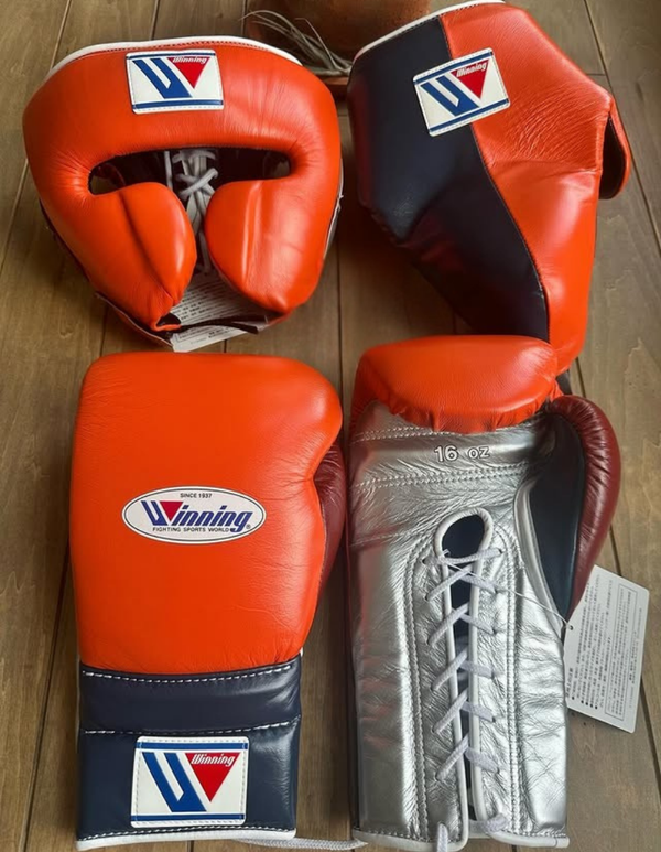 Customizable Orange and Silver Winning Boxing Sets With Cheeks Head Guard
