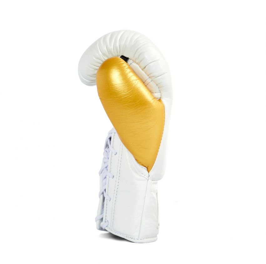 White and Gold Winning Boxing Gloves, Pro Winning Lace up Boxing Gloves