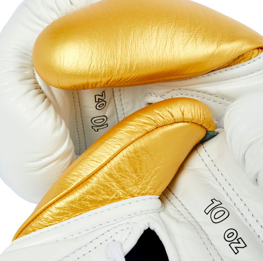 White and Gold Winning Boxing Gloves, Pro Winning Lace up Boxing Gloves, Christmas Gift for Men's and Women's, Thanksgiving Gifts for Him and Her - White & Gold