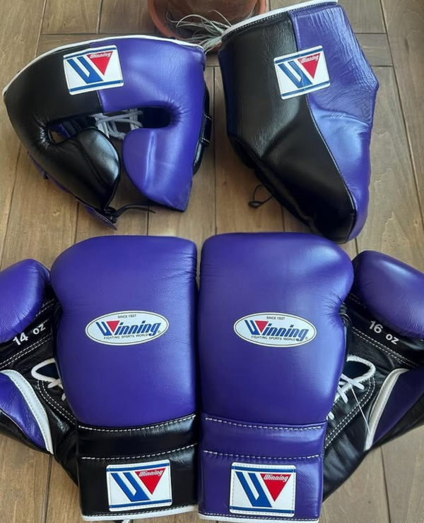 Customizable Purple and Black Winning Boxing Sets With Cheeks Head Guard