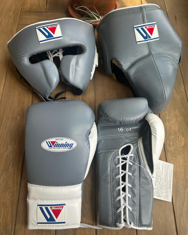 Customizable Gray Winning Boxing Sets With Cheeks Head Guard