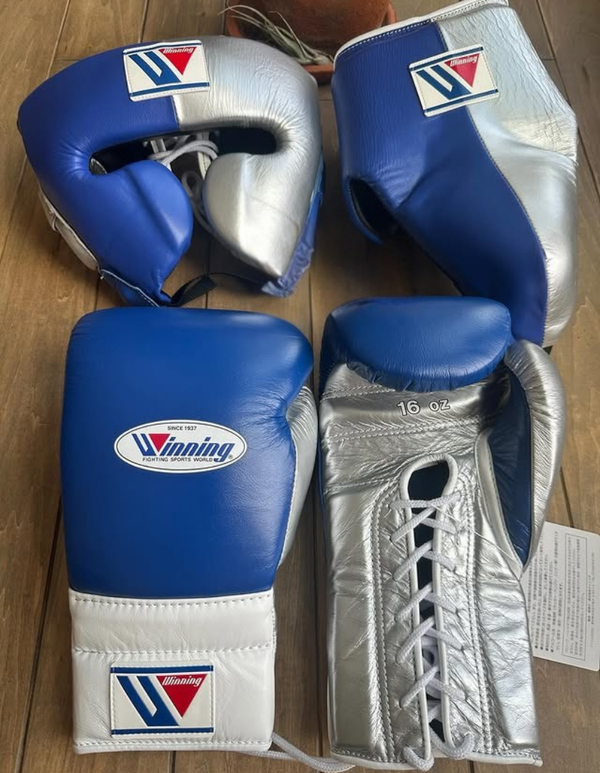 Customizable Blue and Silver Winning Boxing Sets With Cheeks Head Guard