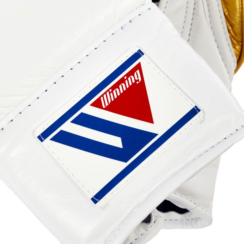 White and Gold Winning Boxing Gloves, Pro Winning Lace up Boxing Gloves