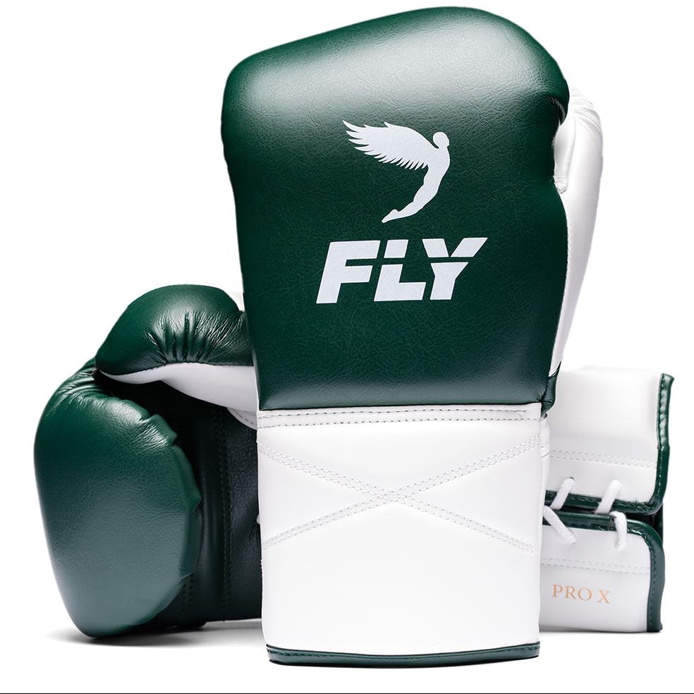 Customizable Green and White Fly Boxing Gloves, Fly Lace up Boxing Gloves