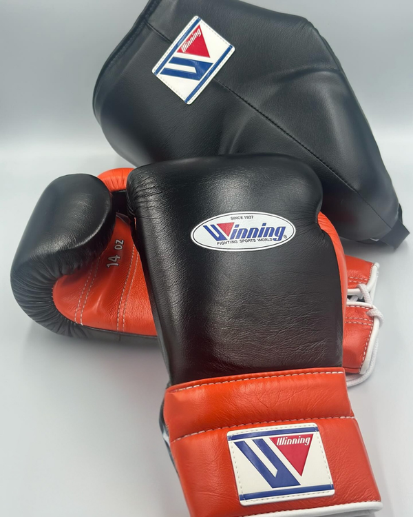 Customizable Black and Orange Winning Boxing Sets With Cheeks Head Guard