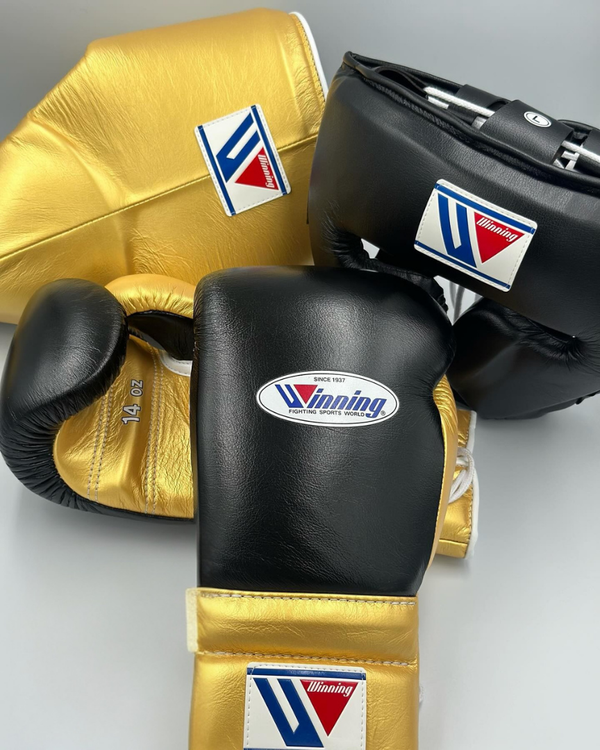 Customizable Gold and Black Winning Boxing Sets With Cheeks Head Guard