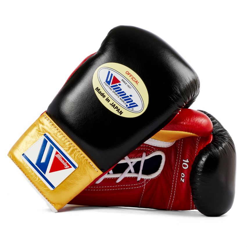 Black Gold & Red Winning Boxing Gloves, Pro Winning Velcro Boxing Gloves, Pro Winning Lace up Boxing Gloves, Christmas Gift for Men's and Women's, Thanksgiving Gifts for Him and Her- Black Gold & Red