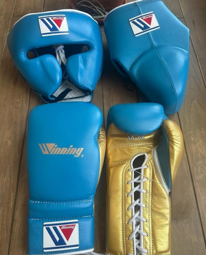 Customizable Sky and Glod Winning Boxing Sets With Cheeks Head Guard
