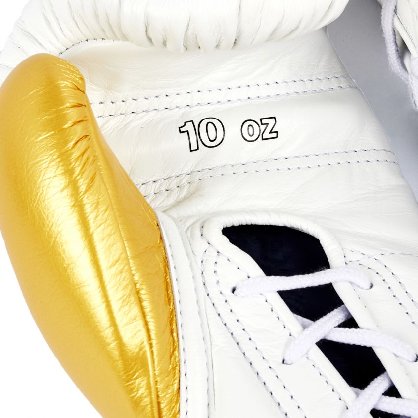 White and Gold Winning Boxing Gloves, Pro Winning Lace up Boxing Gloves