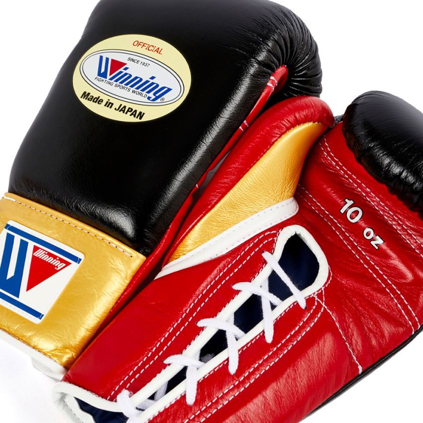 Black Gold & Red Winning Boxing Gloves, Pro Winning Velcro Boxing Gloves, Pro Winning Lace up Boxing Gloves, Christmas Gift for Men's and Women's, Thanksgiving Gifts for Him and Her- Black Gold & Red