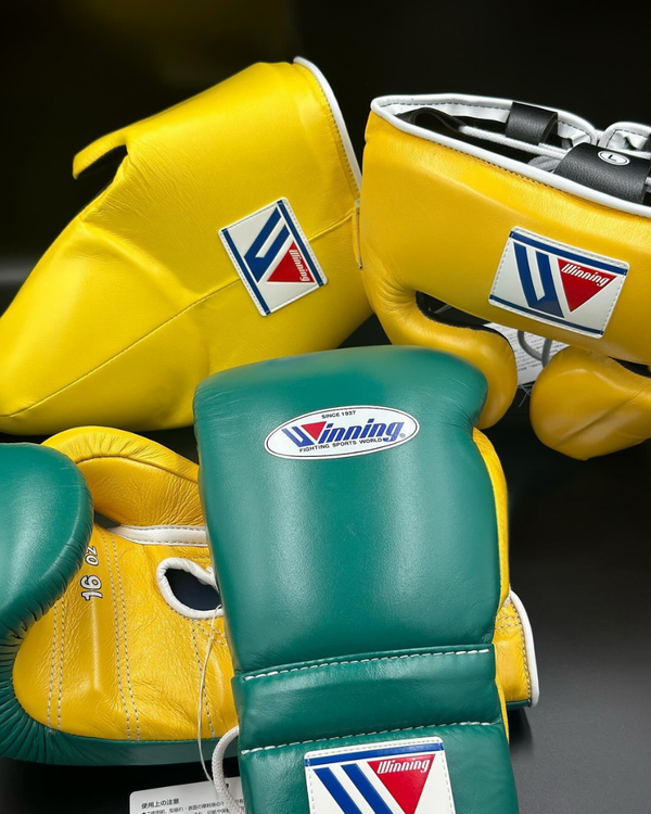 Customizable Green and Yellow Winning Boxing Sets With Cheeks Head Guard