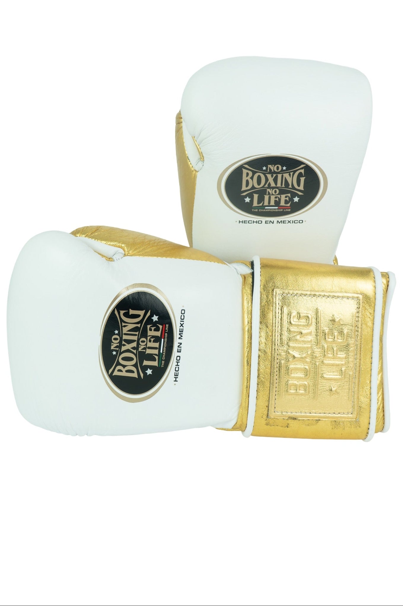 Customizable White and Gold No Boxing No Life Boxing Gloves, No Boxing No Life Velcro Boxing Gloves
