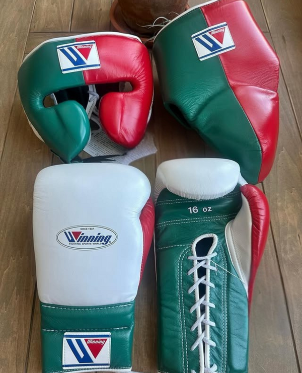 Customizable Green and Red Winning Boxing Sets With Cheeks Head Guard