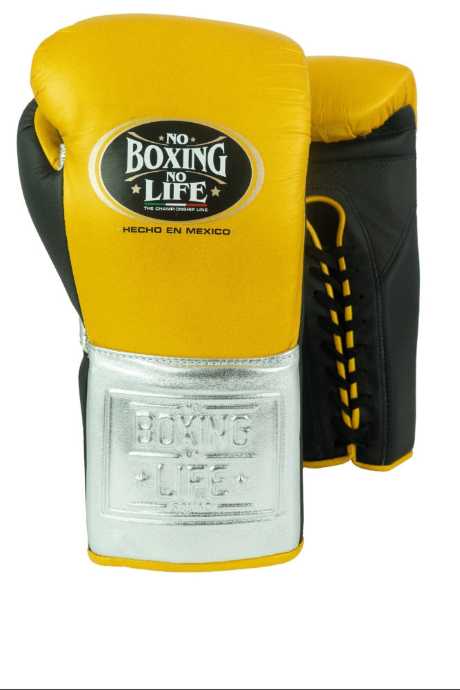 Customizable Yellow and Silver No Boxing No Life Boxing Gloves, No Boxing No Life Lace Up Boxing Gloves