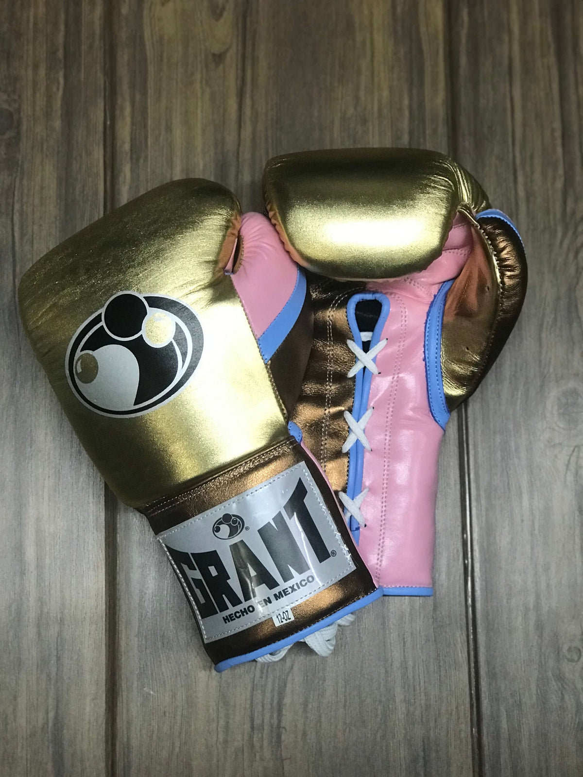 Customizable Grant Boxing Gloves Gold/Brown/Pink Lace-Up Training