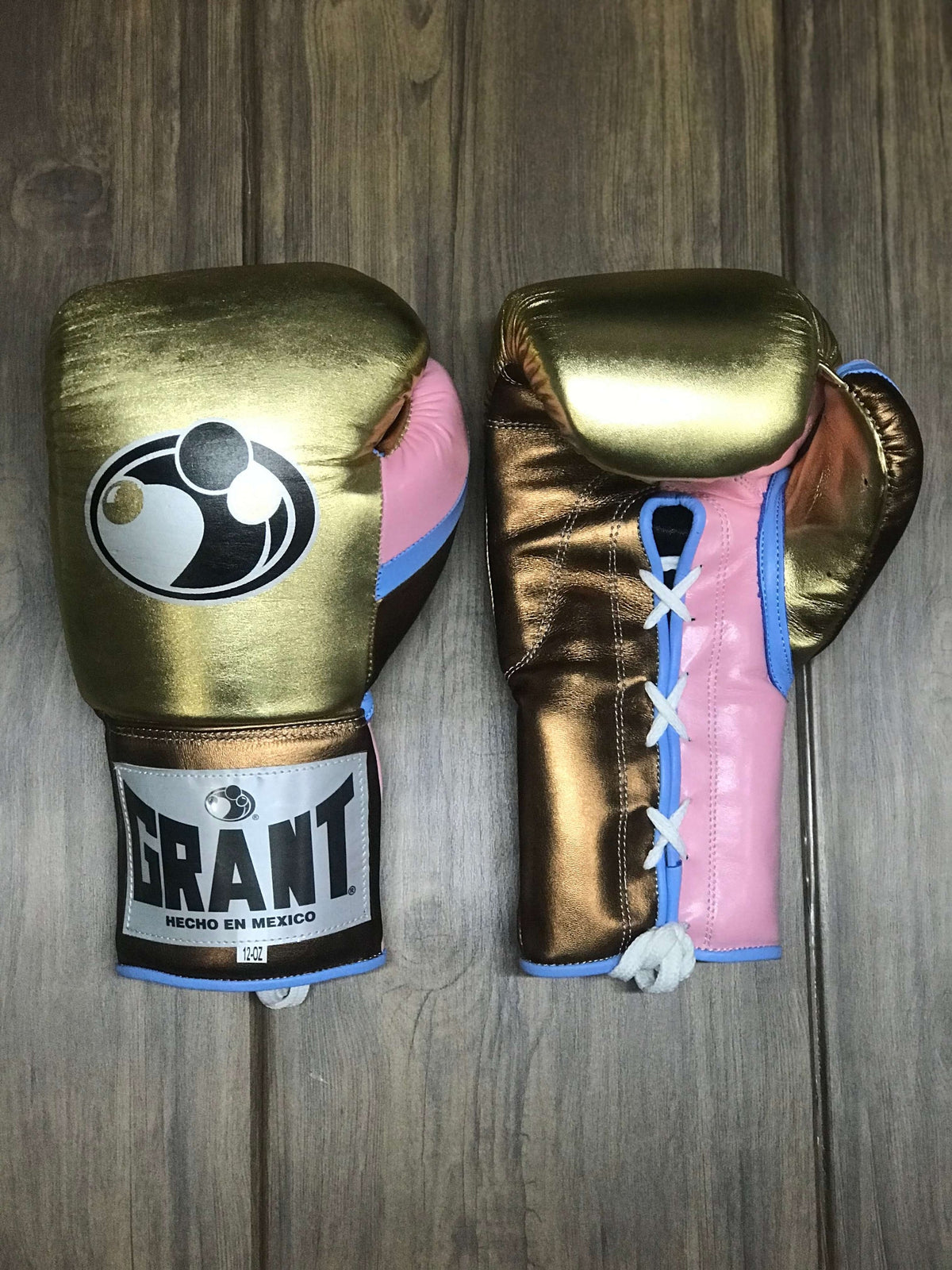 Customizable Grant Boxing Gloves Gold/Brown/Pink Lace-Up Training