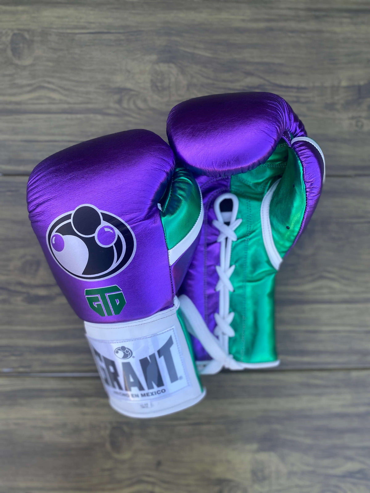 Customizable Grant Boxing Gloves Purple/Green/White Lace-Up Training