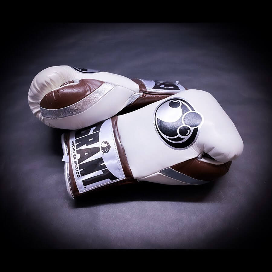 Customizable Grant Boxing Gloves White/Brown/Silver Lace-Up