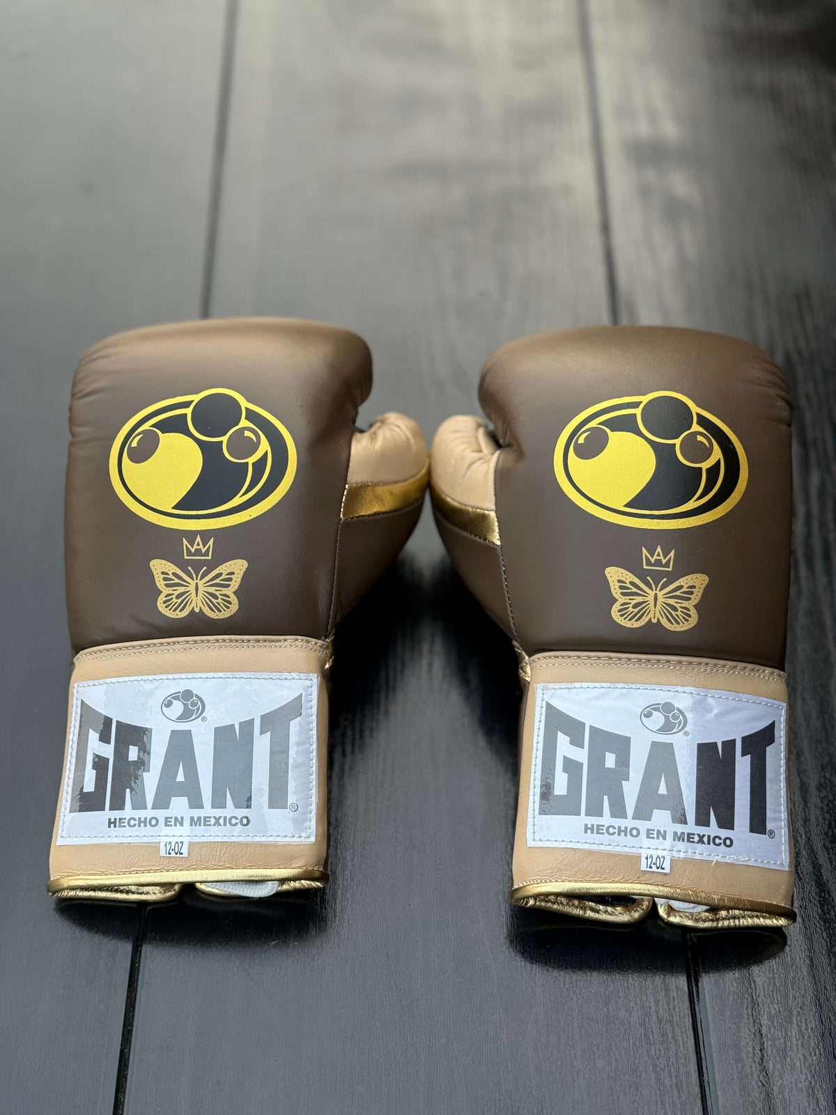 Customizable Brown/Gold Grant Boxing Sets With Cheeks Head Guard and Groin Guard Protector