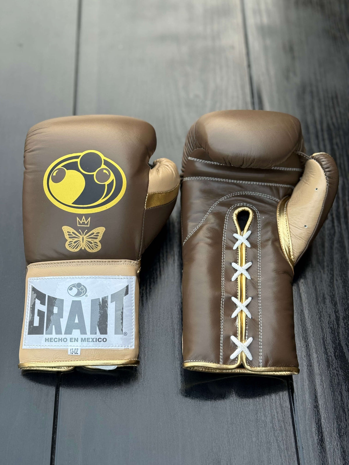Customizable Brown/Gold Grant Boxing Sets With Cheeks Head Guard and Groin Guard Protector