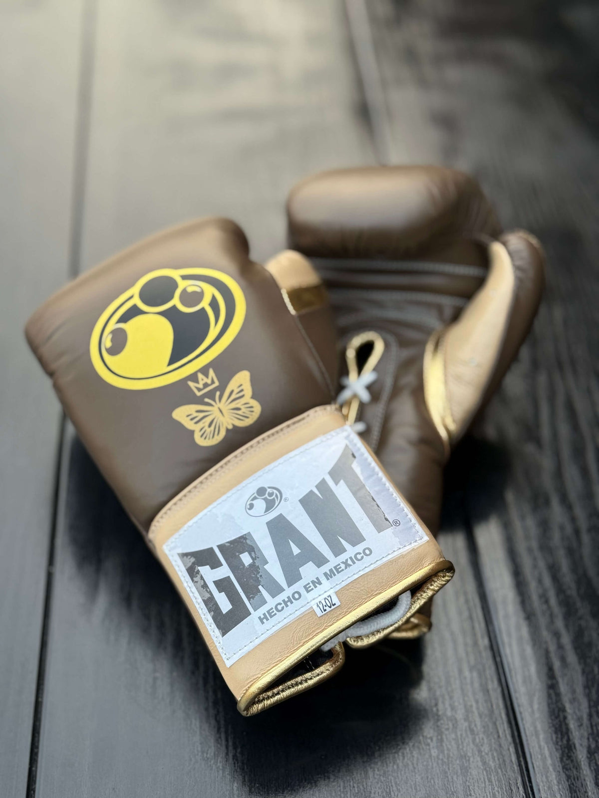 Customizable Brown/Gold Grant Boxing Sets With Cheeks Head Guard and Groin Guard Protector