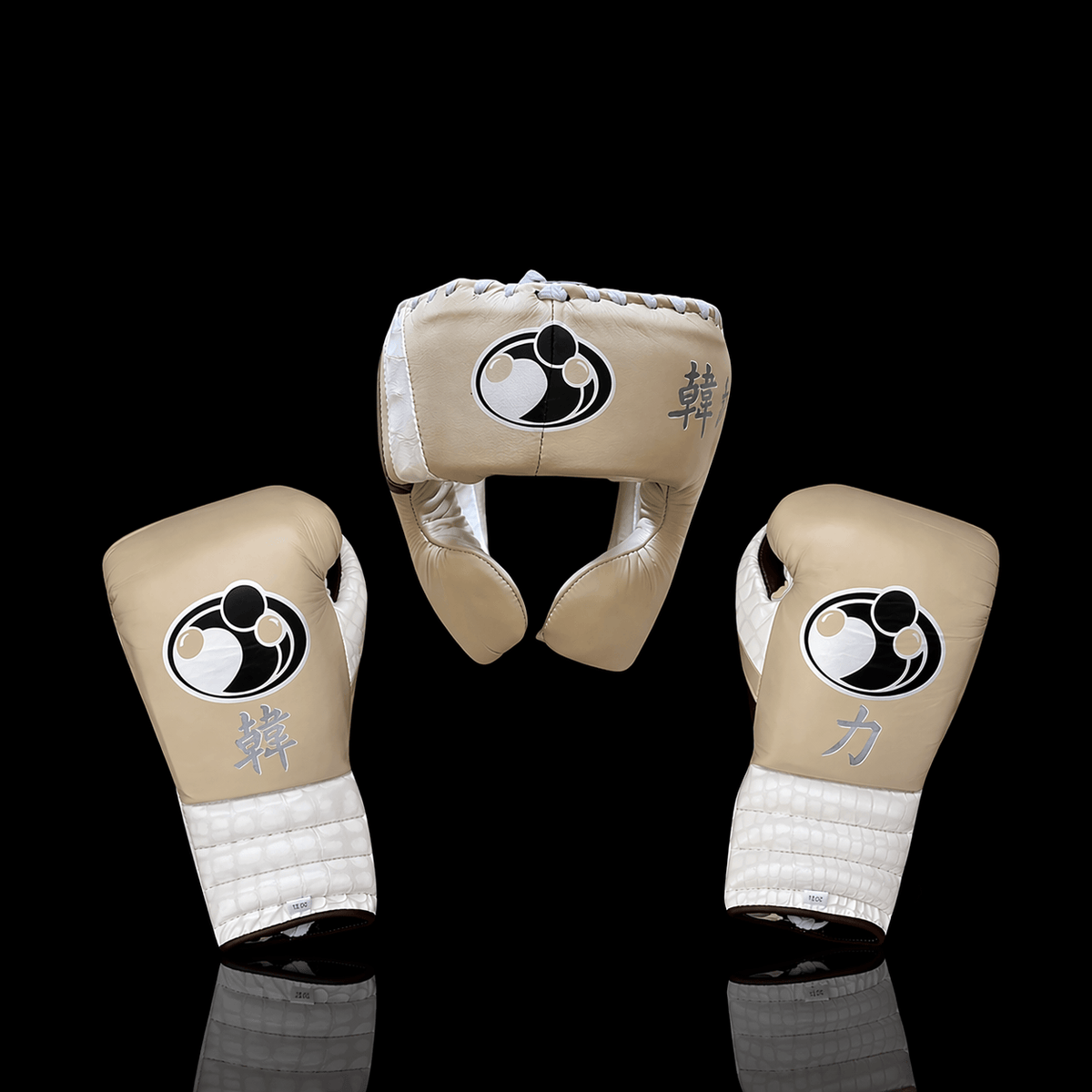 Customizable Beige/Brown/White Grant Boxing Sets With Cheeks Head Guard and Groin Guard Protector