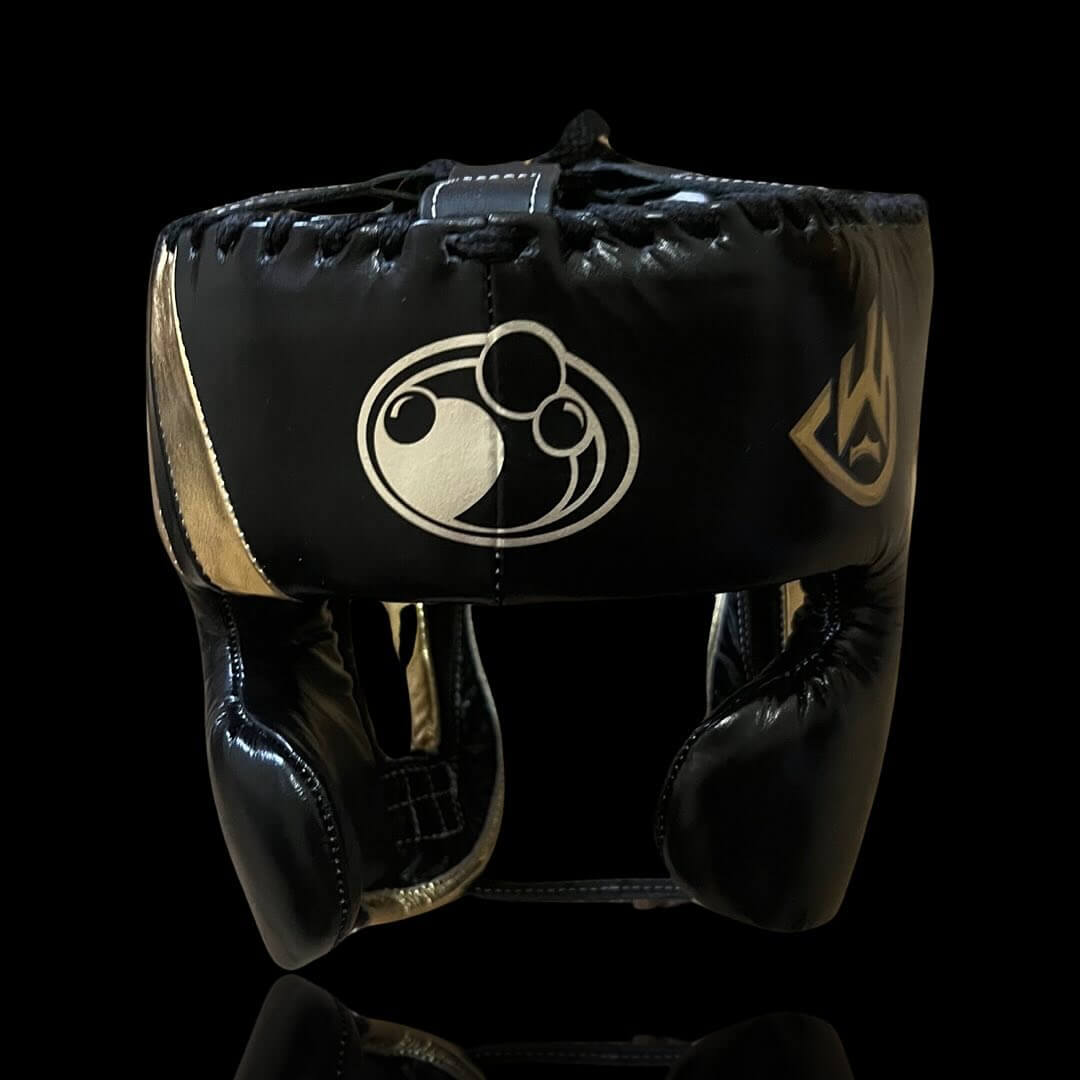Customizable Black/Gold Grant Boxing Sets With Cheeks Head Guard and Groin Guard Protector