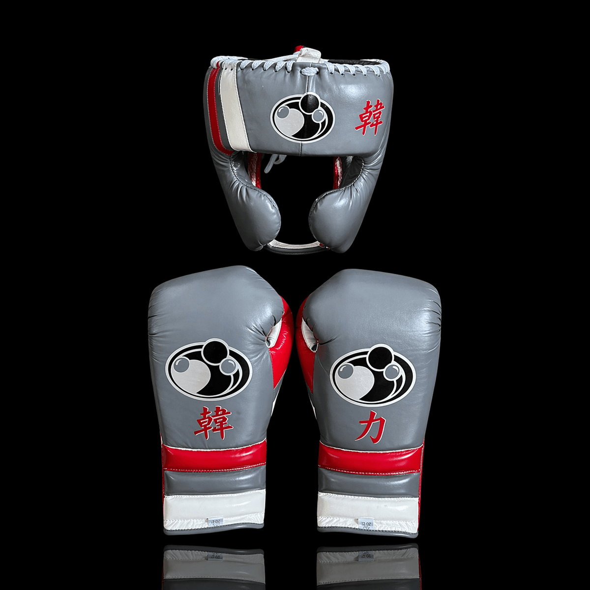 Customizable Grey/Red/White Grant Boxing Sets With Cheeks Head Guard and Groin Guard Protector