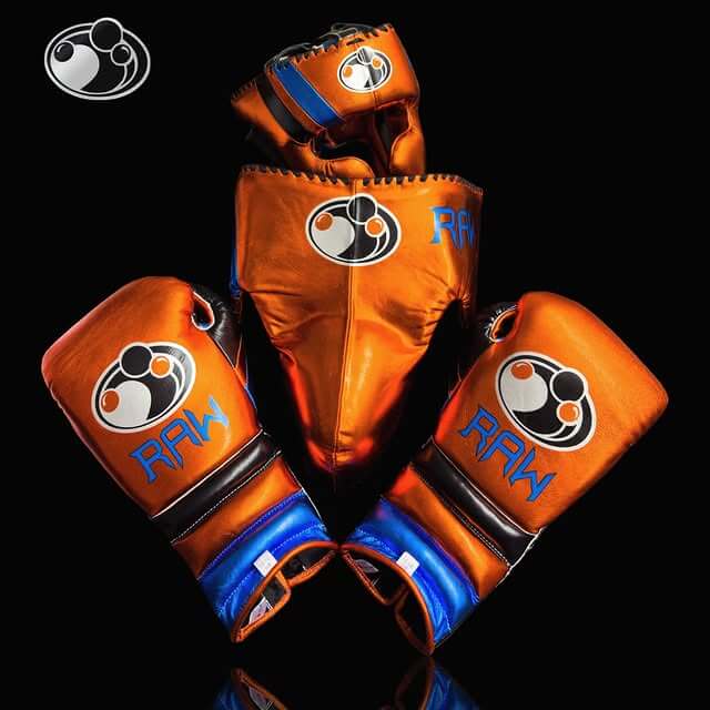 Customizable Orange/Black/Blue Grant Boxing Sets With Cheeks Head Guard and Groin Guard Protector