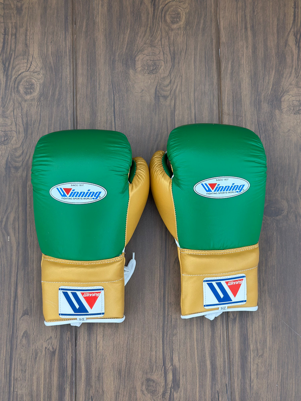 Customizable Green and Gold Winning Boxing Sets With Cheeks Head Guard