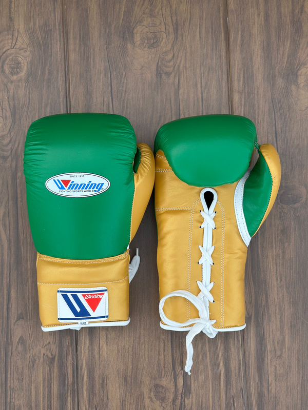 Customizable Green and Gold Winning Boxing Sets With Cheeks Head Guard