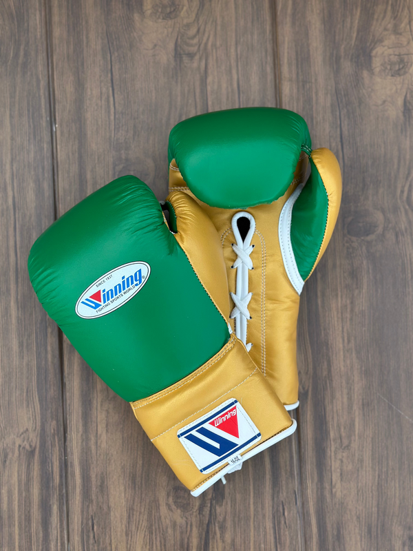 Customizable Green and Gold Winning Boxing Sets With Cheeks Head Guard