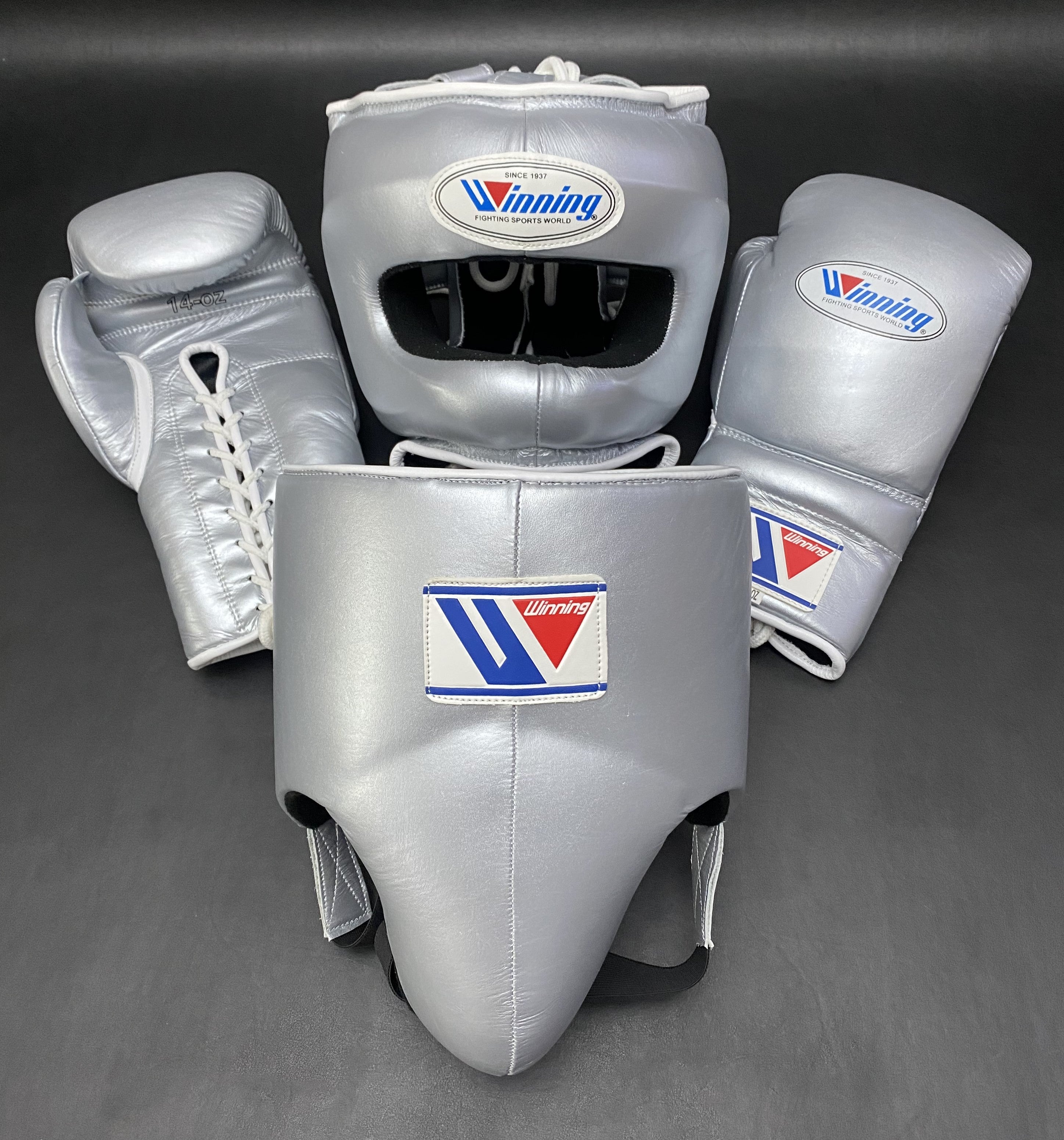 Customizable Silver Winning Boxing Sets With Nose Bar Head Guard