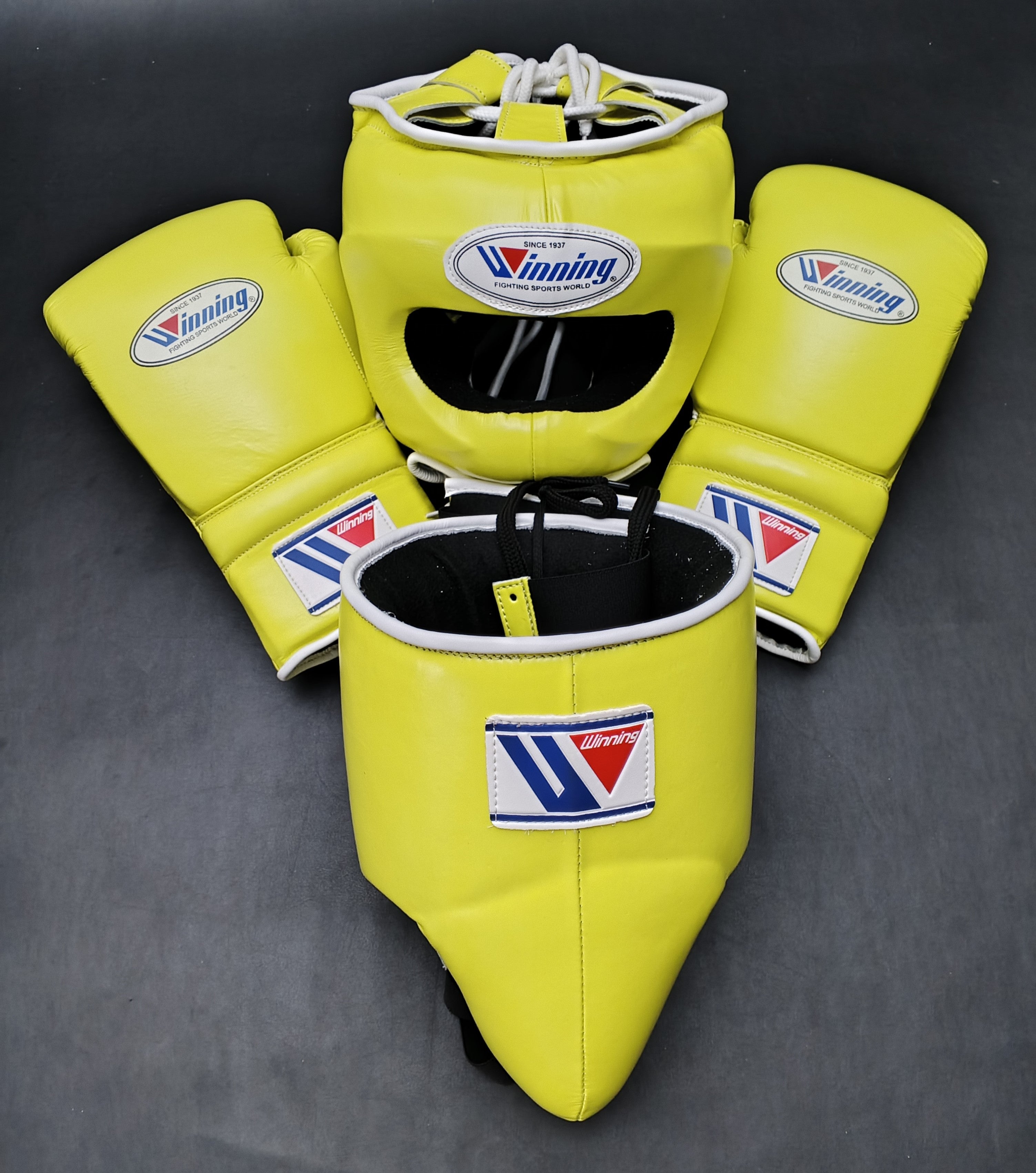 Customizable Yellow Winning Boxing Sets With Nose Bar Head Guard