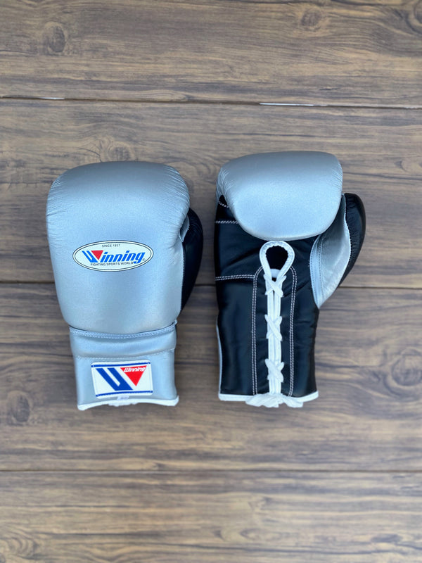 Customizable Silver and Black Winning Boxing Sets With Cheeks Head Guard