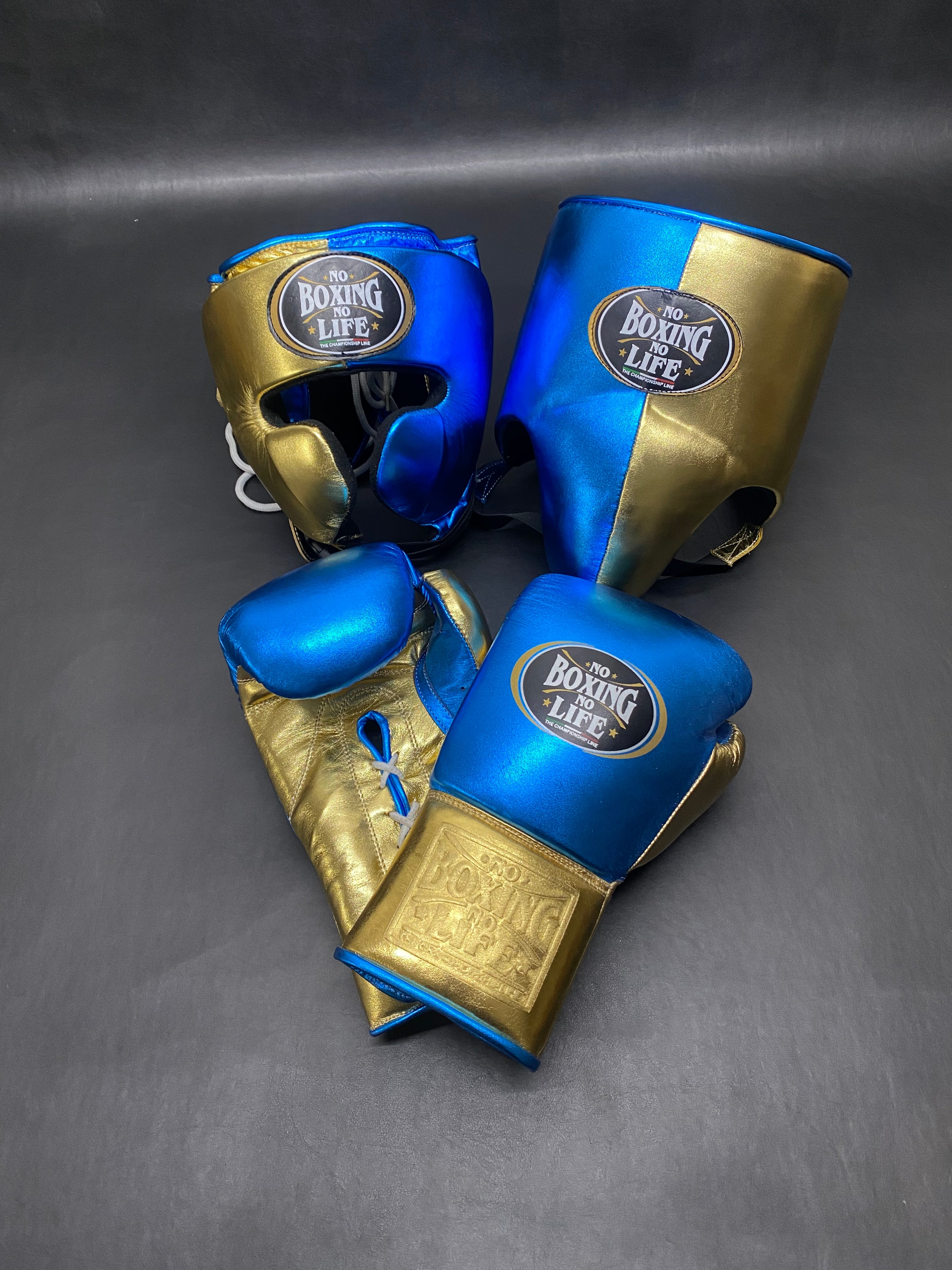 Customizable Blue and Gold No Boxing No Life Boxing Set With Cheeks Head Guard