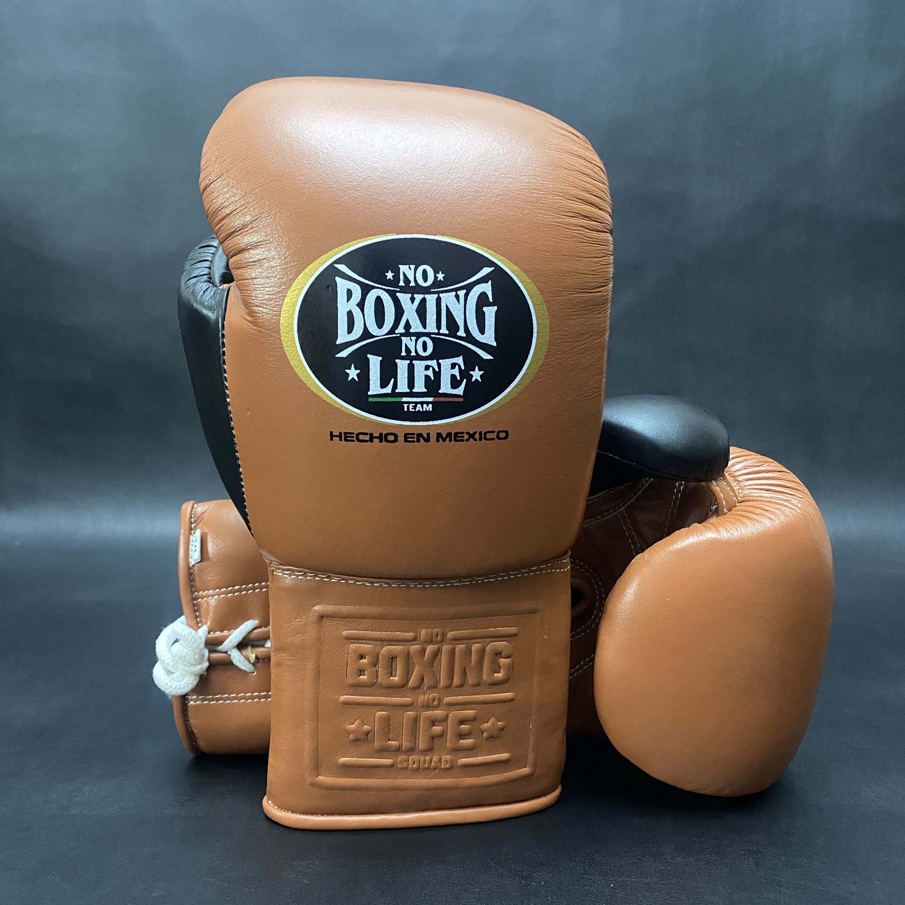 Customizable Brown and Black No Boxing No Life Boxing Gloves, No Boxing No Life Lace Up Boxing Gloves