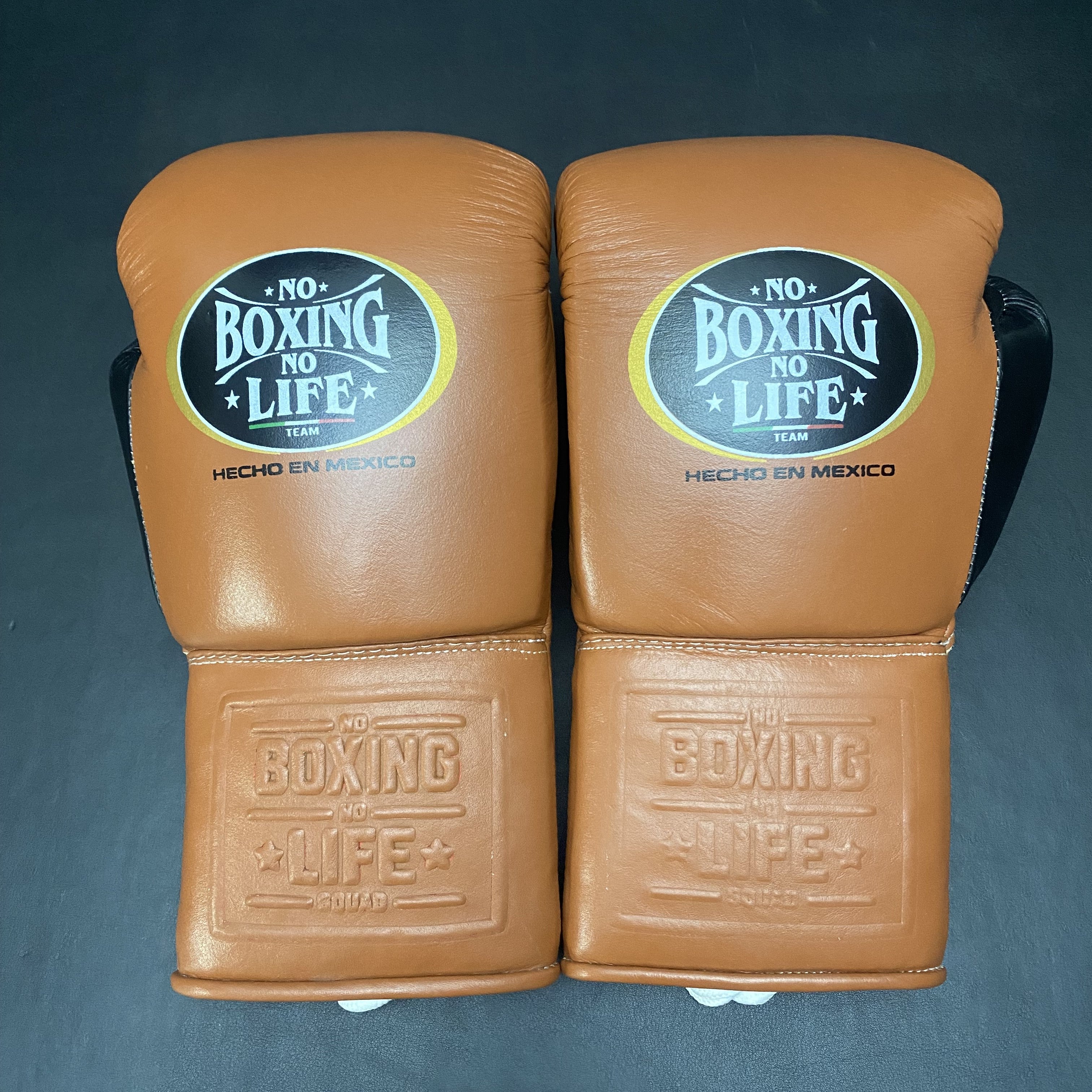 Customizable Brown and Black No Boxing No Life Boxing Gloves, No Boxing No Life Lace Up Boxing Gloves