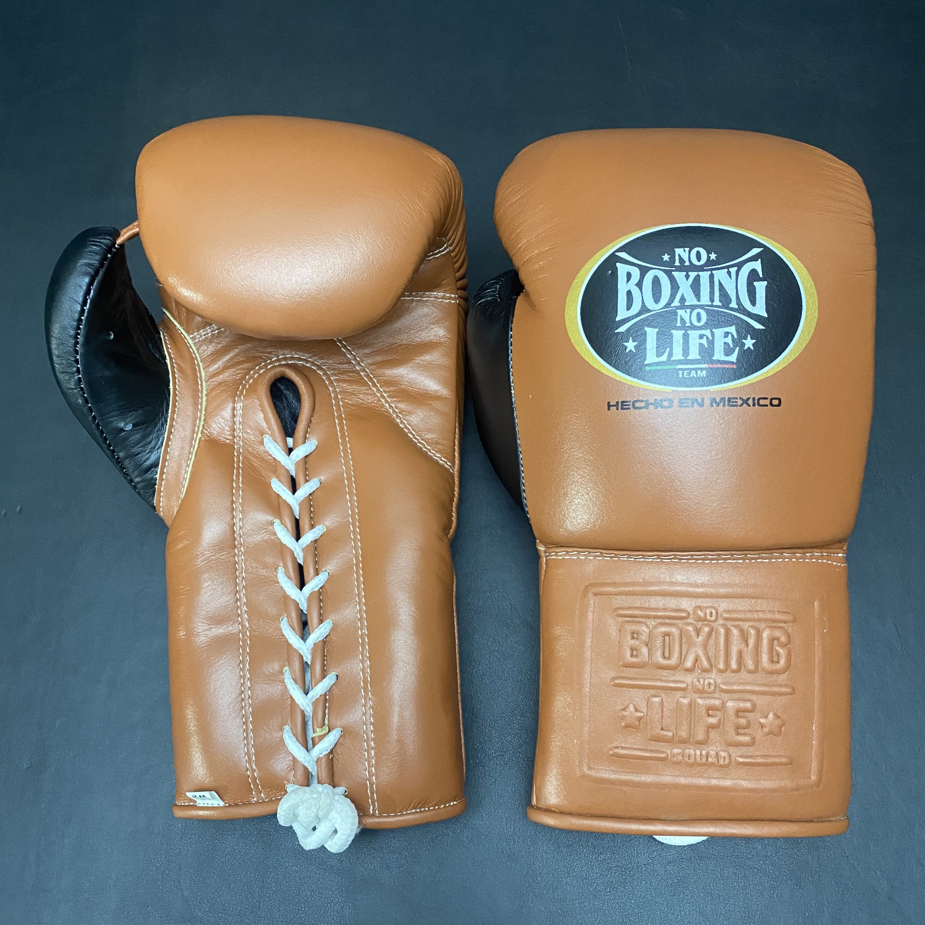 Customizable Brown and Black No Boxing No Life Boxing Gloves, No Boxing No Life Lace Up Boxing Gloves