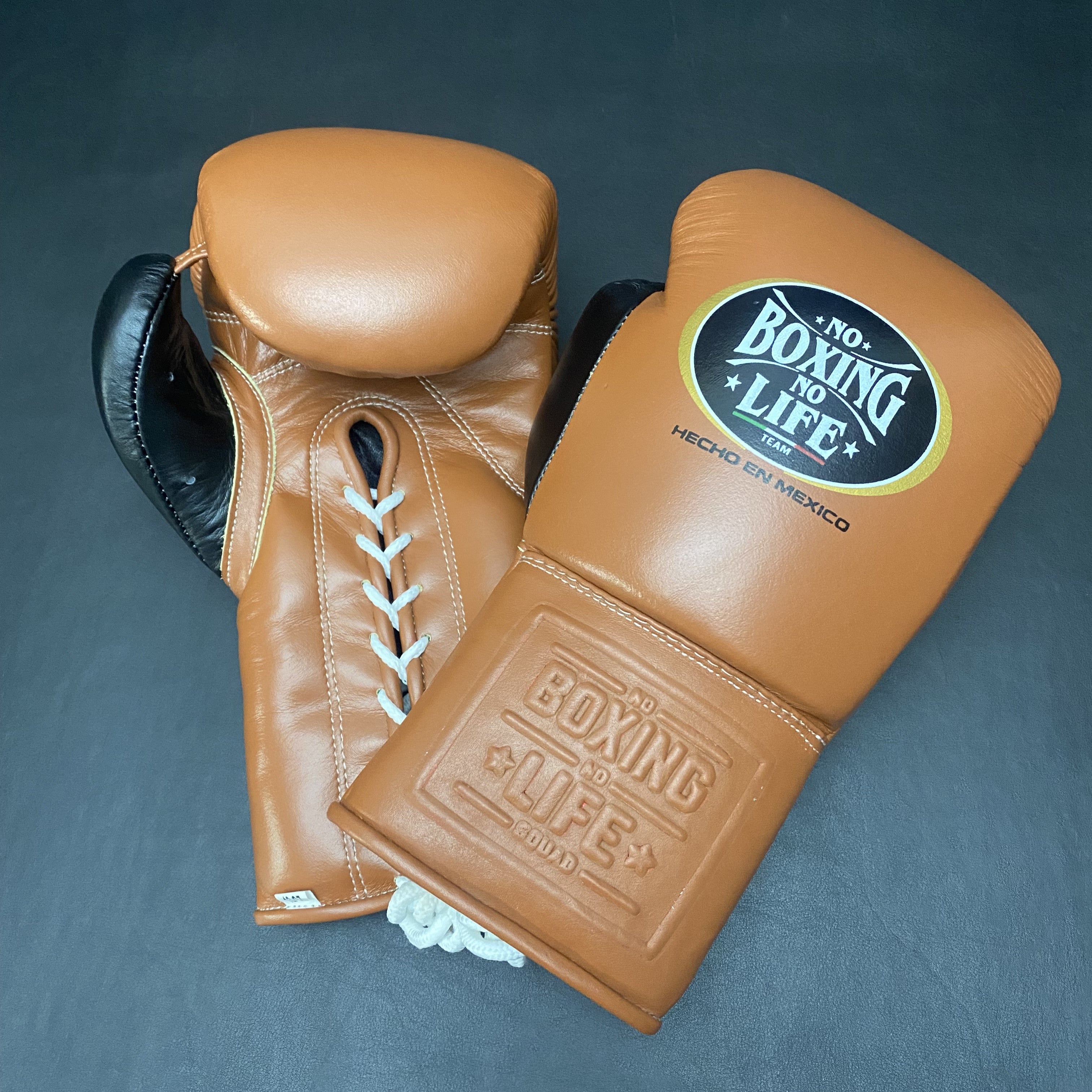 Customizable Brown and Black No Boxing No Life Boxing Gloves, No Boxing No Life Lace Up Boxing Gloves