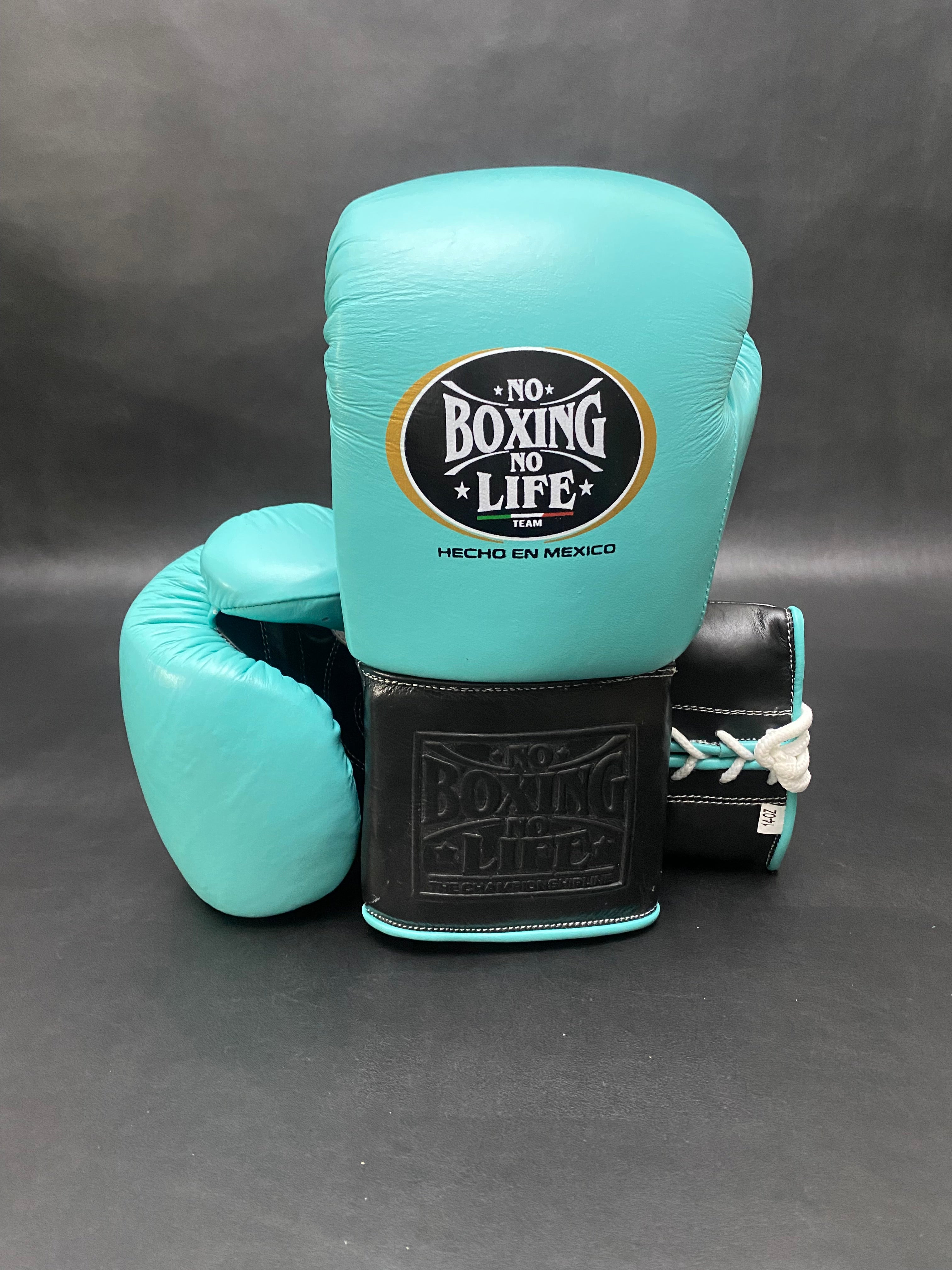 Customizable Turquoise blue and Black No Boxing No Life Boxing Gloves, No Boxing No Life Lace Up Boxing Gloves