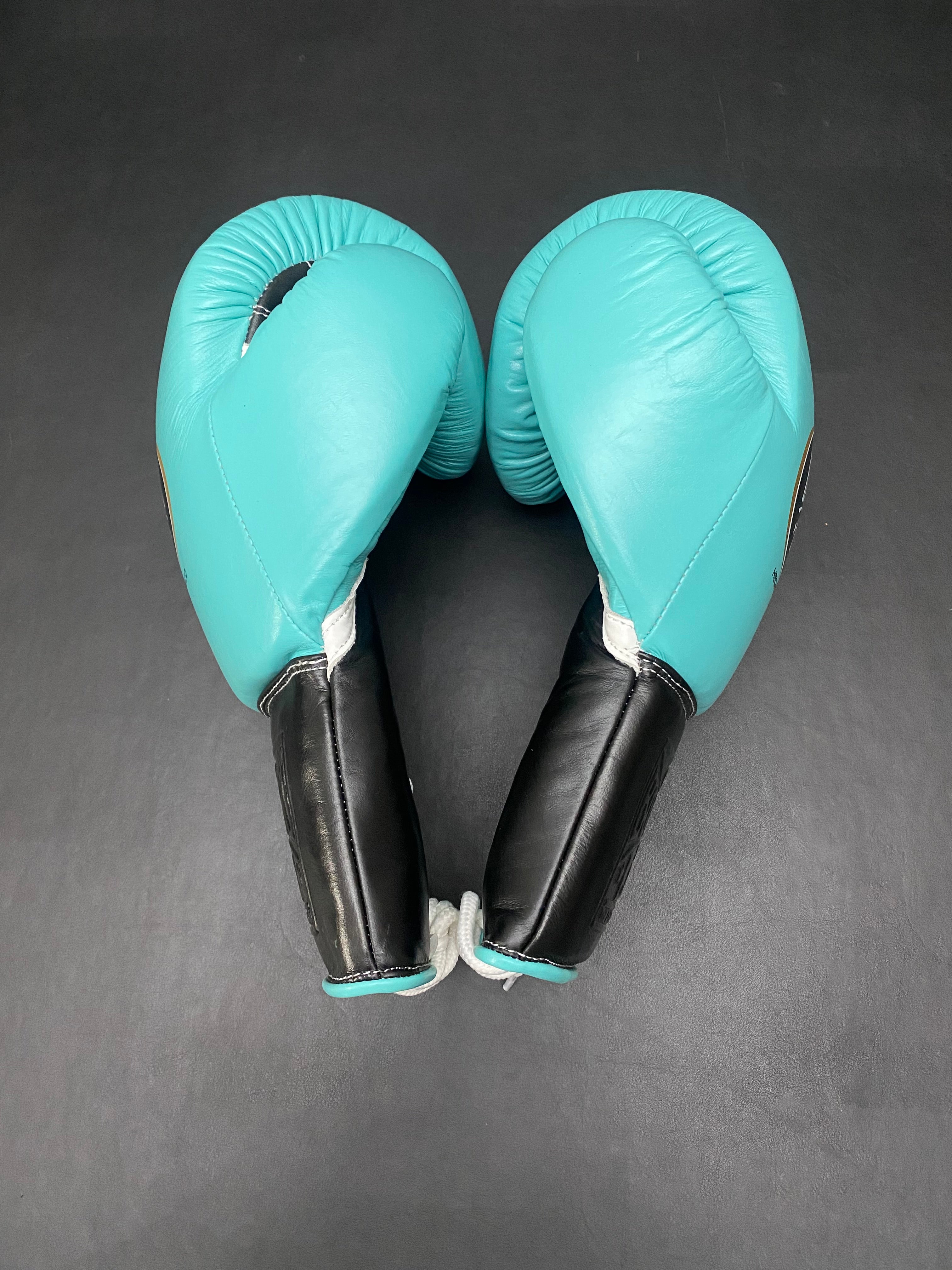 Customizable Turquoise blue and Black No Boxing No Life Boxing Gloves, No Boxing No Life Lace Up Boxing Gloves