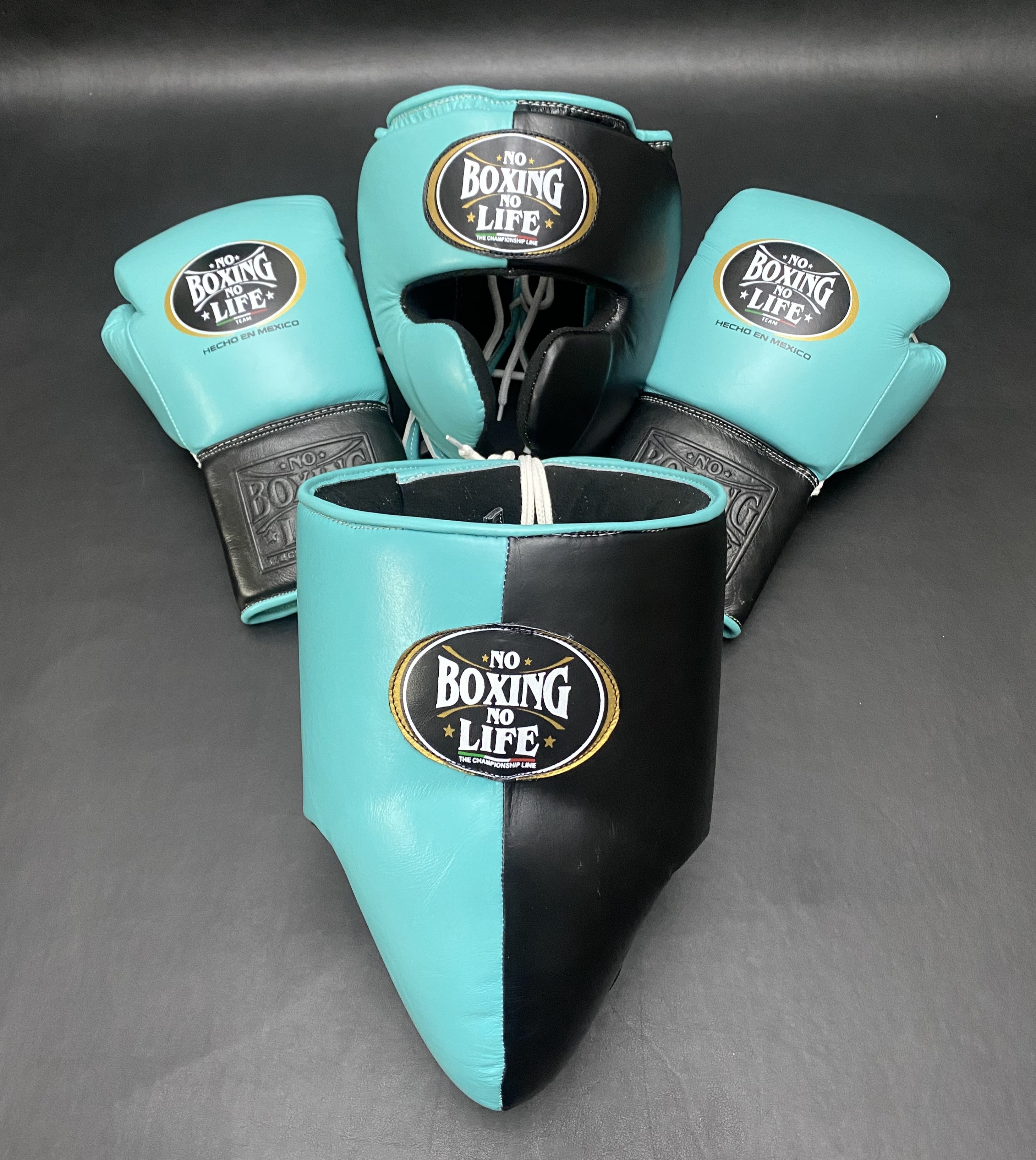 Customizable Turquoise blue and Black No Boxing No Life Boxing Set With Cheeks Head Guard
