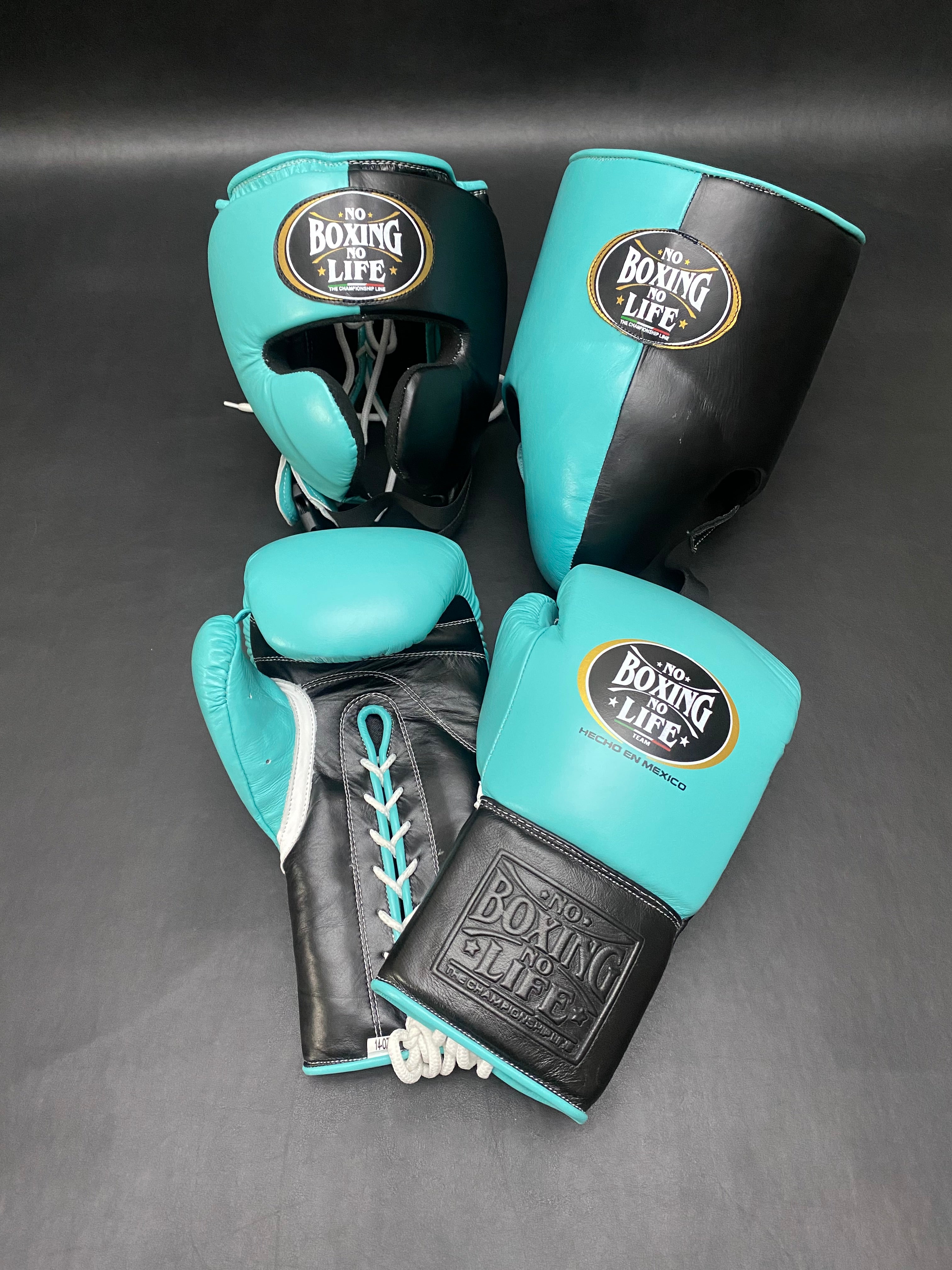 Customizable Turquoise blue and Black No Boxing No Life Boxing Set With Cheeks Head Guard
