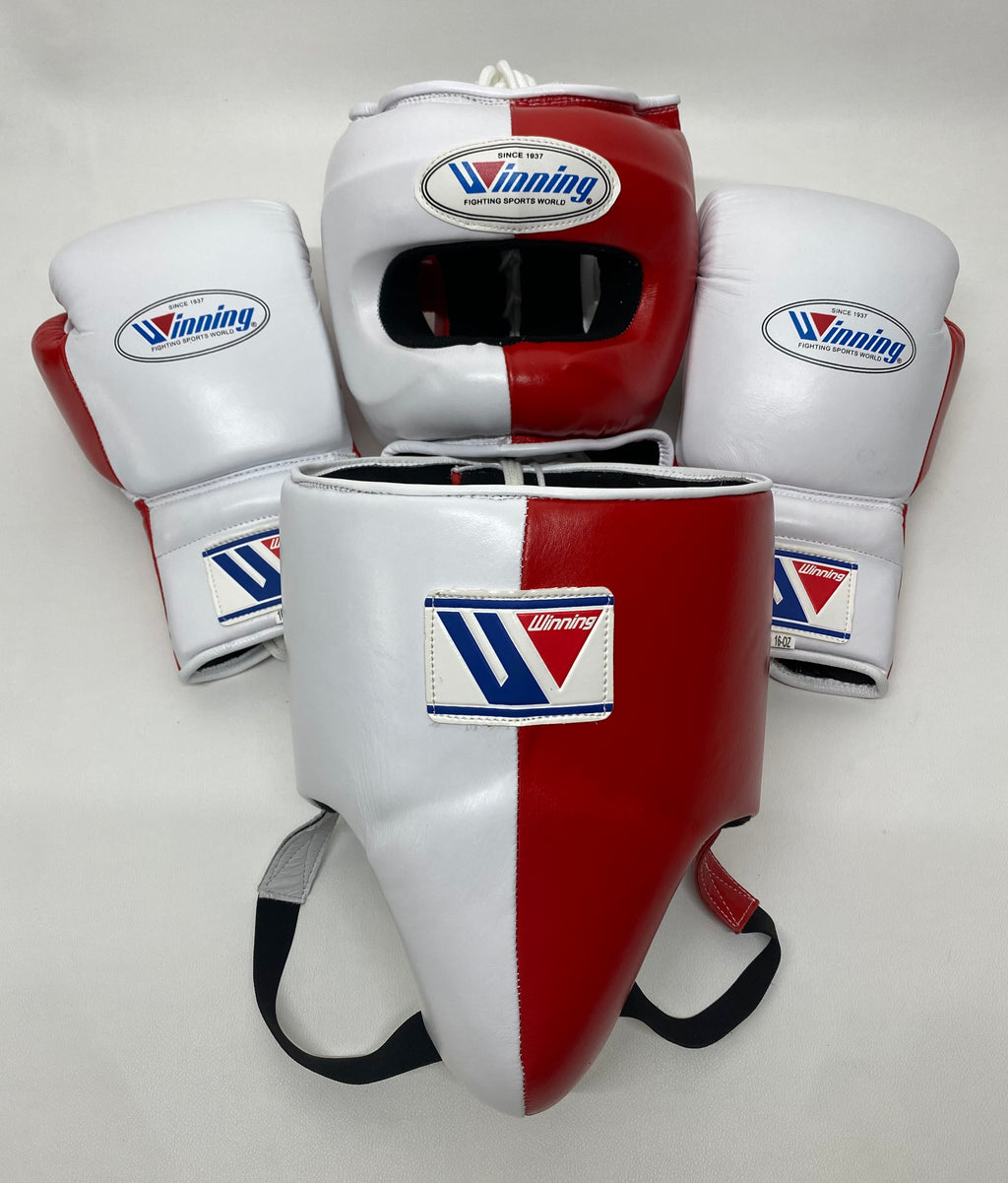 Customizable White and Red Winning Boxing Sets With Nose Bar Head Guard